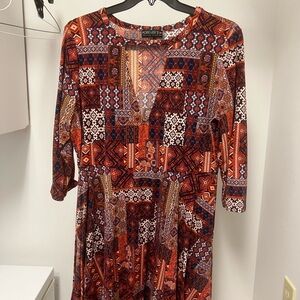 Forever 21 Patchwork V-Neck Long Sleeve Dress